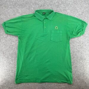 Screen Stars Polo Shirt Mens XL Vintage Green Horseshoe Shamrock Pocket EUC